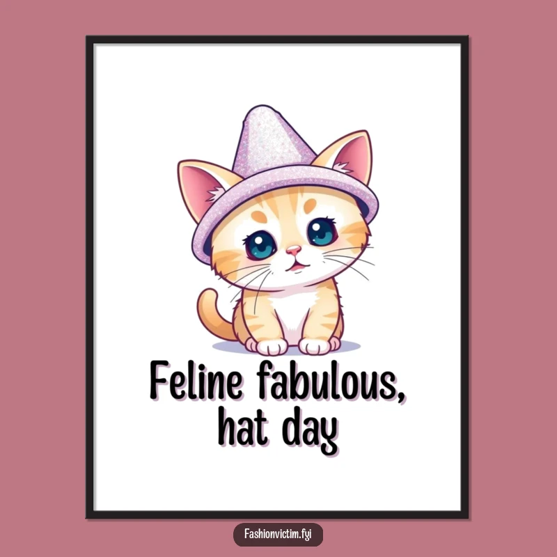 Free Printable Wall Art: Sparkly Cat Hat Humorous Decor Download