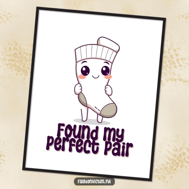 Funny Free Printable Wall Art: Character proudly displays a single, perfectly matched sock with a triumphant grin. DIY decor.