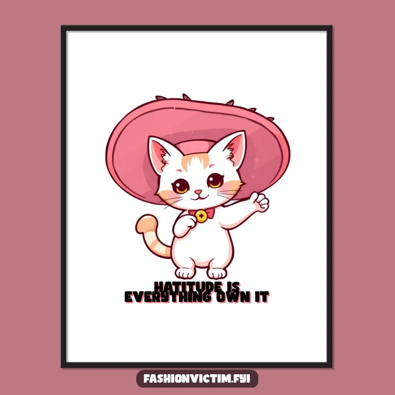 Free Printable Wall Art: Kawaii Cat in Big Hat, Chic Downloadable Decor for Your Home