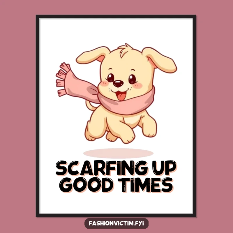 Funny Free Printable Wall Art: Puppy Scarf Chase Downloadable Decor for Pet Lovers