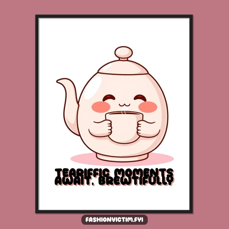 Funny Free Printable Wall Art: Shy Teapot Blushing, Quirky Downloadable Decor