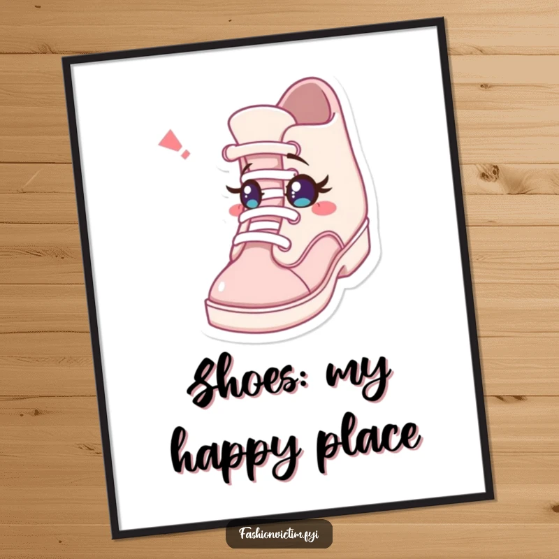 Funny Free Printable Wall Art: A character looking startled as a lone shoe winks playfully with a tiny eye, a piece of surreal fun.