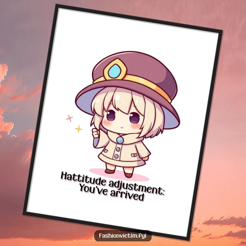 Funny Free Printable Wall Art: Character with enormous hat pointing excitedly at a minuscule sparkly jewel.