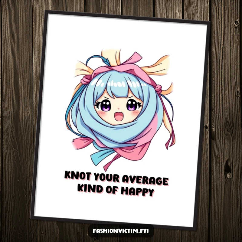 Funny Free Printable Wall Art: Character with a surprised happy face, wrapped in colorful, flowing fabric.