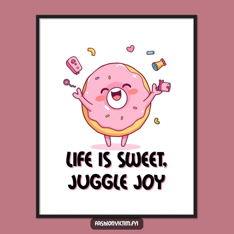Funny Free Printable Wall Art: Juggling Donut, Sweet Downloadable Decor