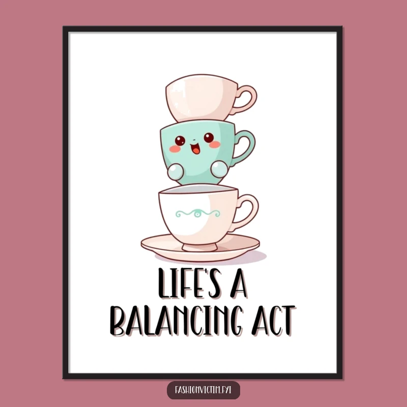 Free Printable Wall Art: Bewildered Teacup for Humorous, Quirky Decor