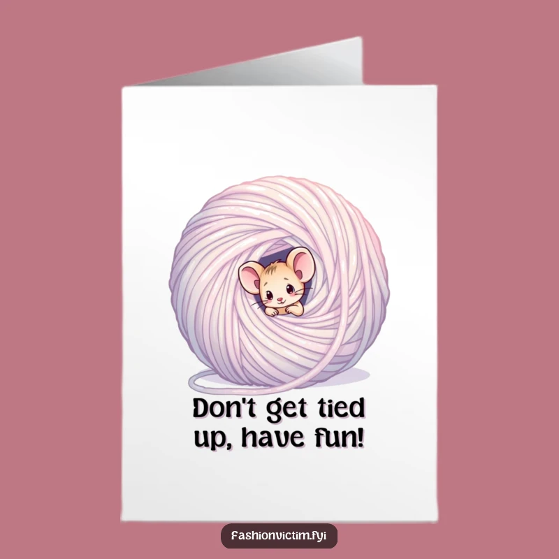 Free Printable Birthday Card: Confused Mouse in Yarn for a Fun Celebration