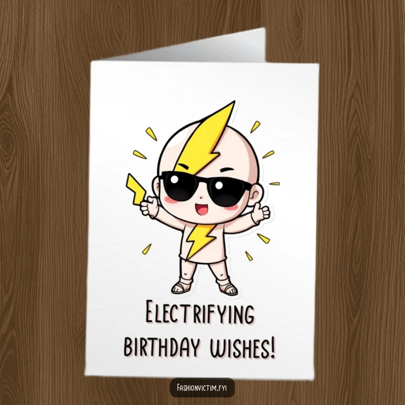 Funny Free Printable Birthday Card: Cute lightning bolt character striking a dramatic and fashionable pose.