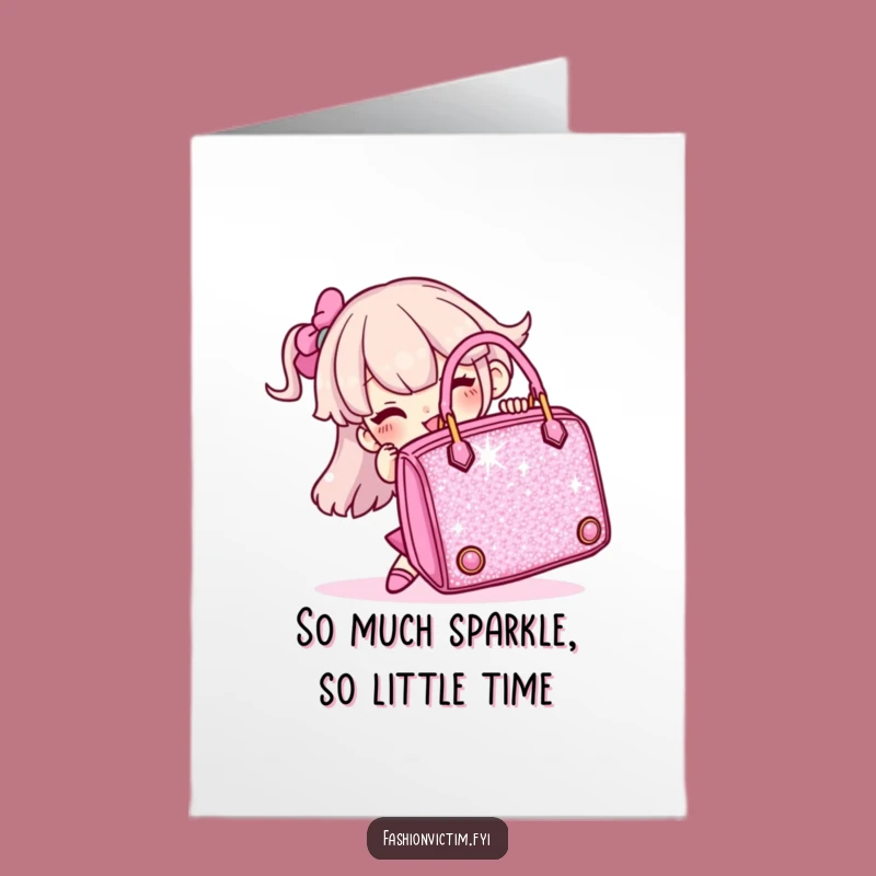 Free Printable Birthday Card: Funny Sparkly Handbag Struggle for Her
