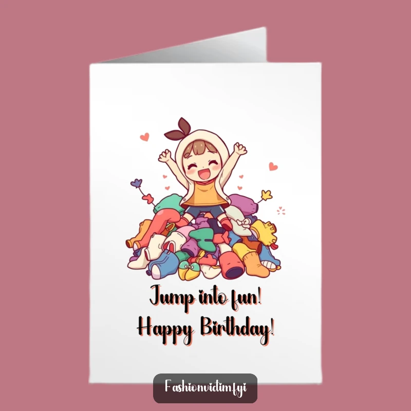 Free Printable Birthday Card: Joyful Jumper, Funny Clothing Pile Design