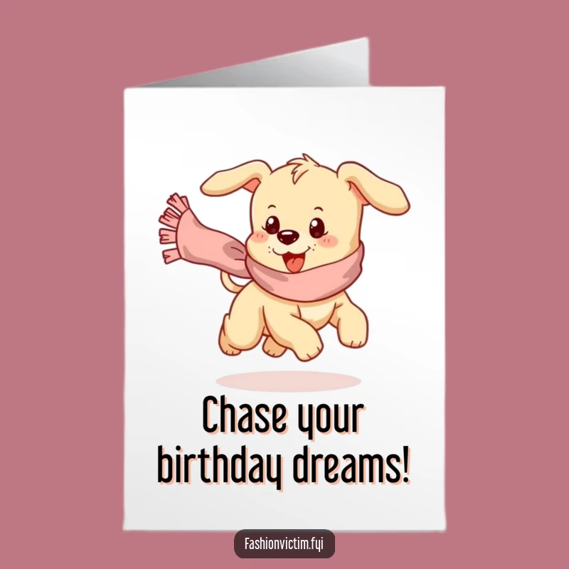 Free Printable Birthday Card: Puppy Scarf Chase Downloadable Gift for Fun