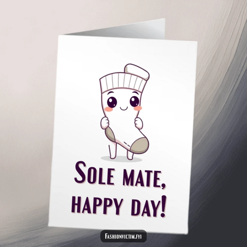 Funny Free Printable Birthday Card: Character proudly displays a single, matched sock with a triumphant grin. DIY gift.