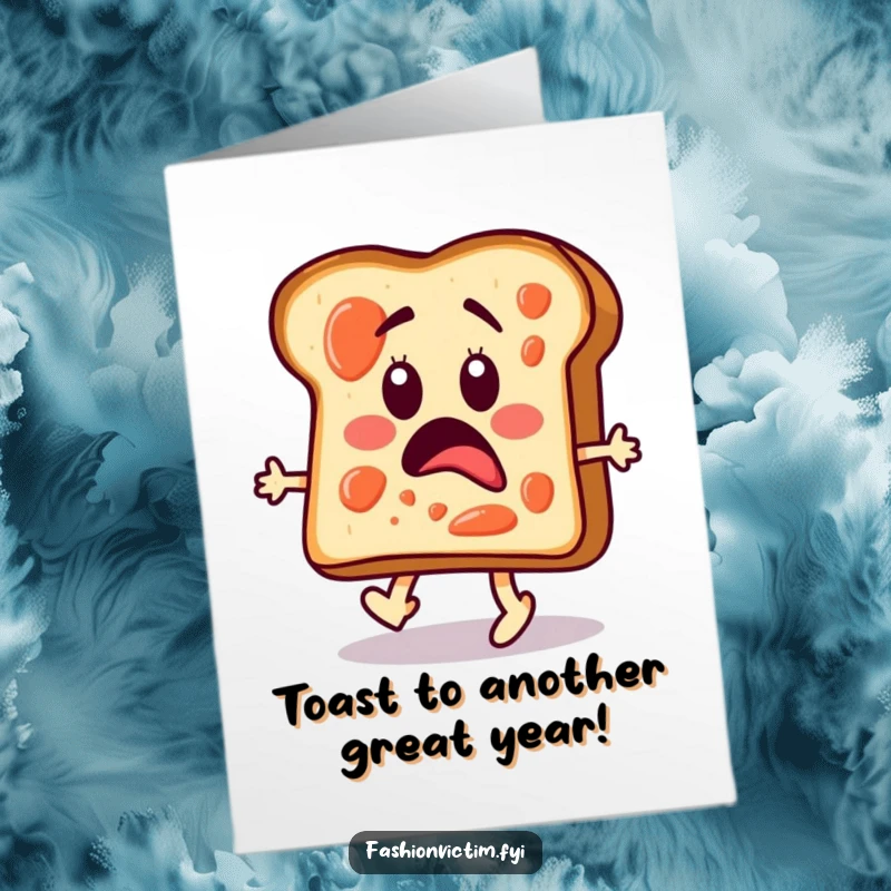 Funny Free Printable Birthday Card: Surprised toast with jam, strutting nervously on a fashion runway.