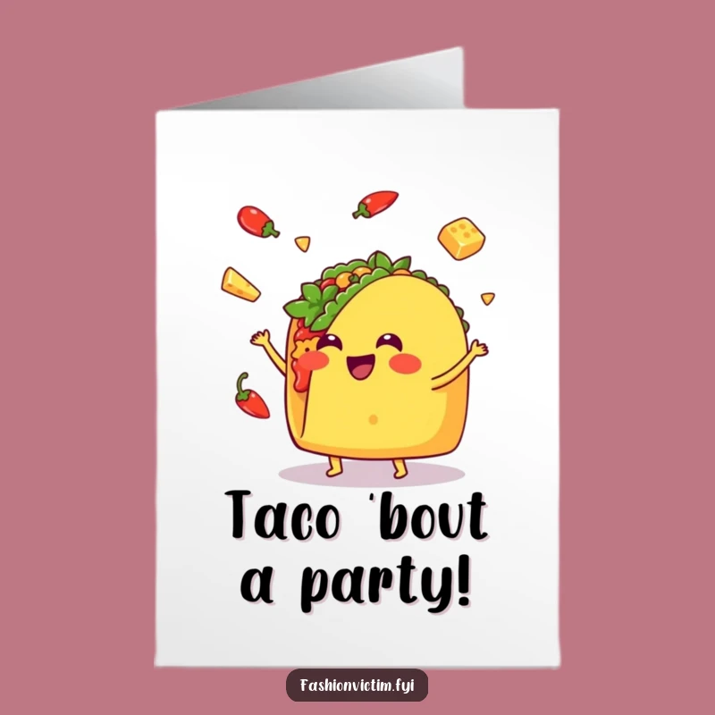 Free Printable Kawaii Taco Juggling Card - Funny Taco Birthday Downloadable Gift