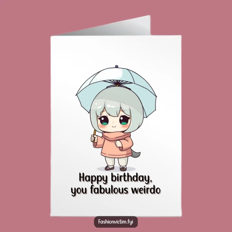 Free Printable Birthday Card: Confident Character with Tiny Umbrella for Funny Downloadable Gift