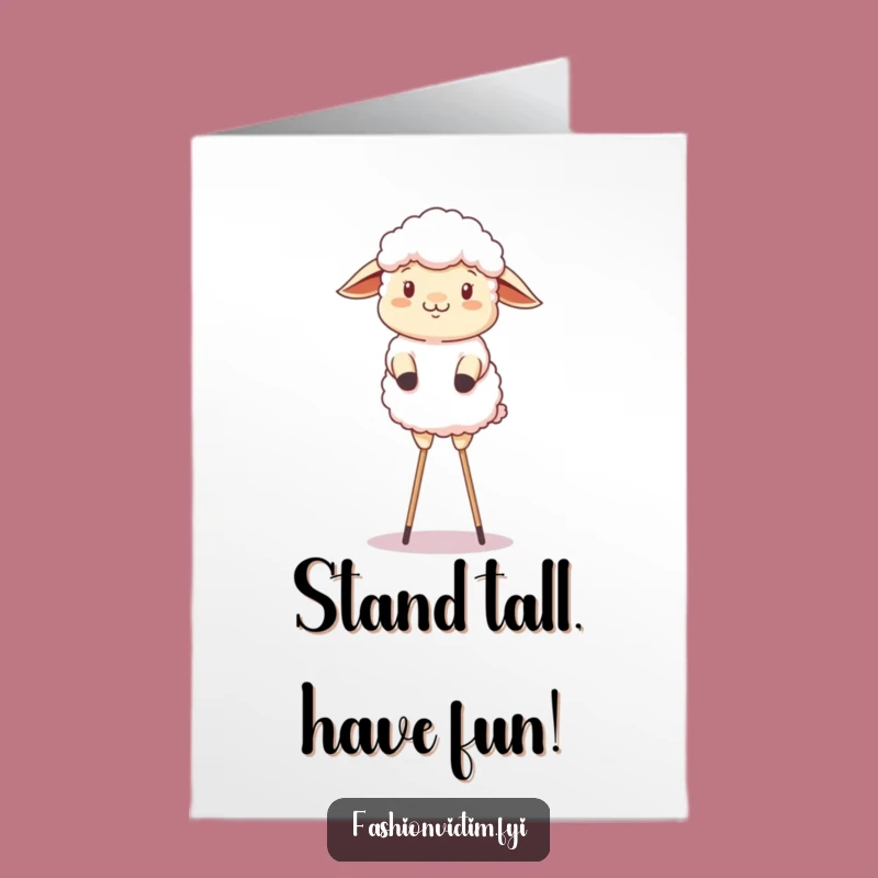 Free Printable Birthday Card: Sheep Stilts Balance Downloadable Gift for Laughs