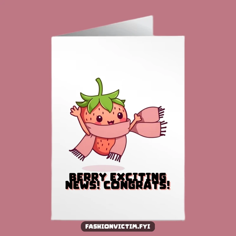 Free Printable Congrats Card: Waving Strawberry, Stylish DIY Downloadable Gift