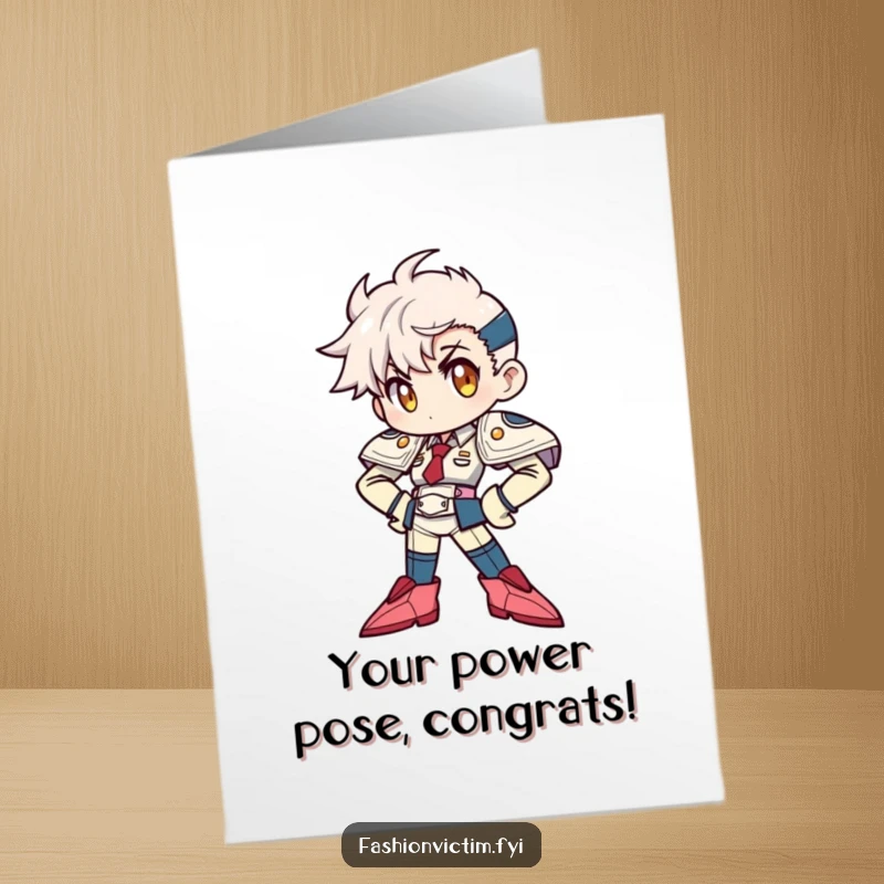 Funny Free Printable Congrats Card: Character striking a confident pose with exaggerated shoulder pads and pointy shoes.