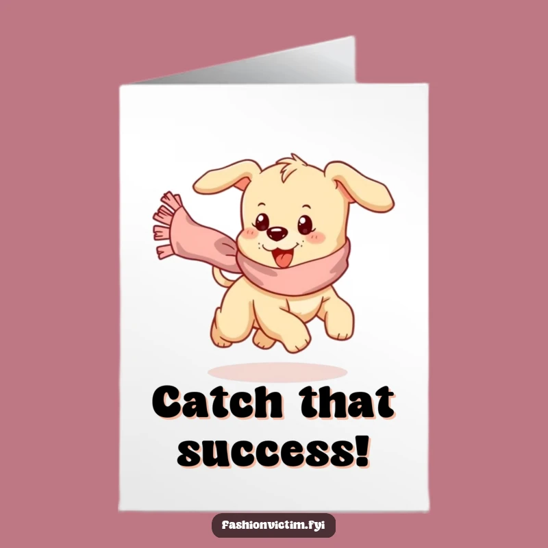 Free Printable Congrats Card: Puppy Scarf Chase for Celebrations Downloadable