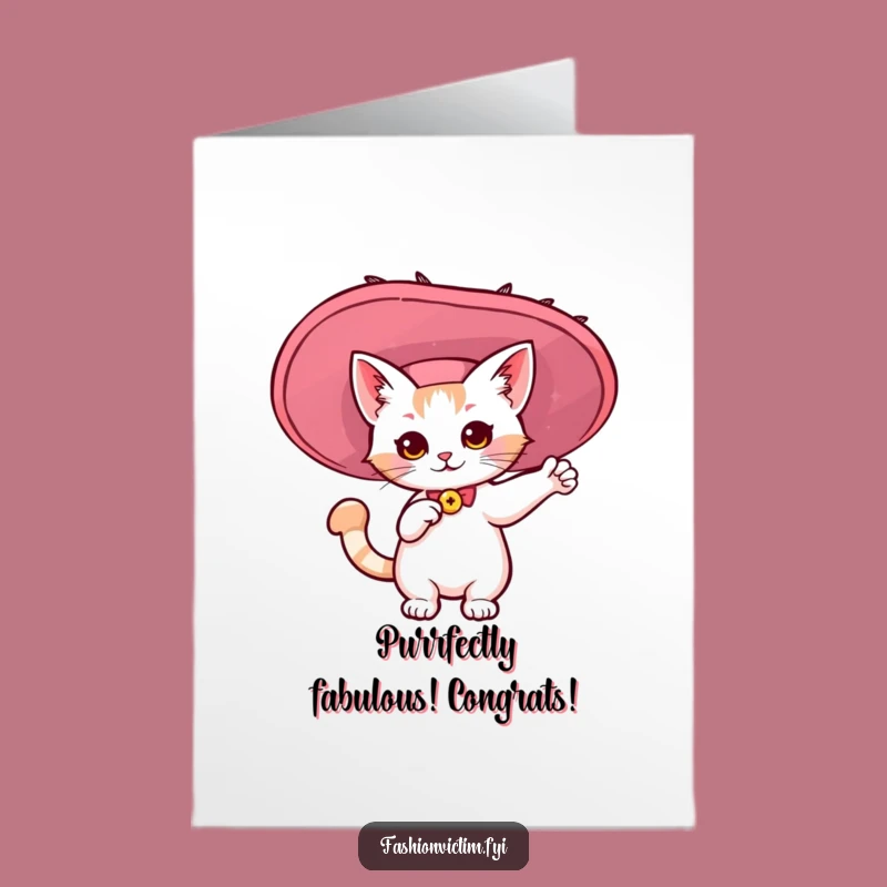 Free Printable Congrats Card: Chic Cat in Hat, Glamorous DIY Downloadable Gift