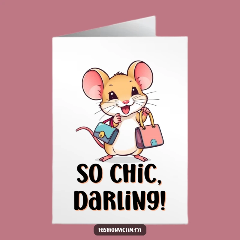 Free Printable Congrats Card: Stylish Mouse & Handbag, Humorous Downloadable Gift for Any Win