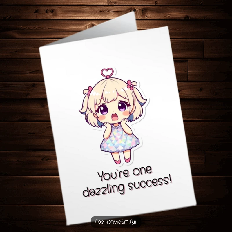 Funny free printable congratulations card with a shocked character in a disco ball dress, celebrating achievements with flair.