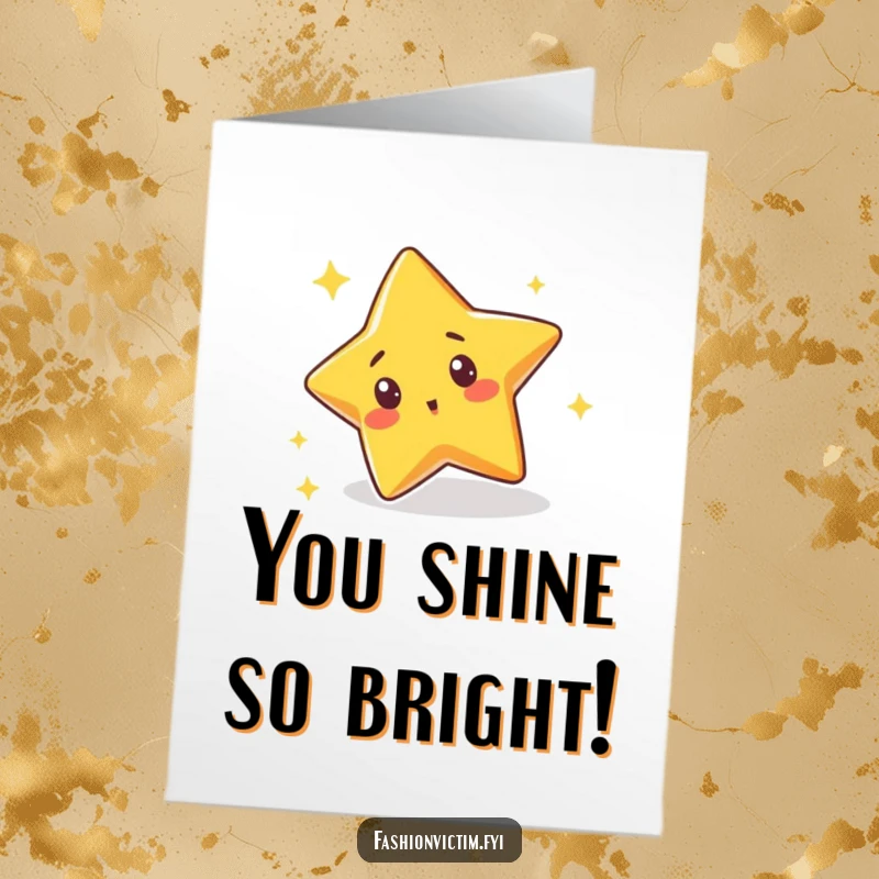 Free Printable Congratulations Card: A cute star character comically trips over its own sparkle, expressing delightful surprise at their success.
