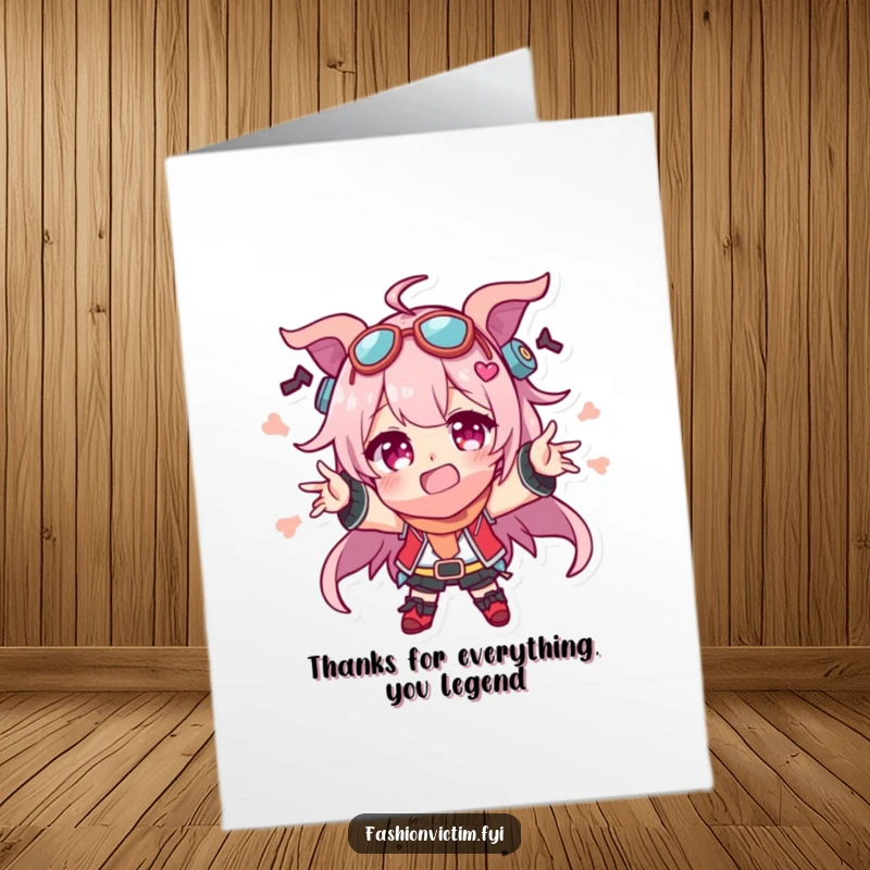 Funny Free Printable Thank You Card: Character with clashing accessories, waving energetically, a unique downloadable gift.