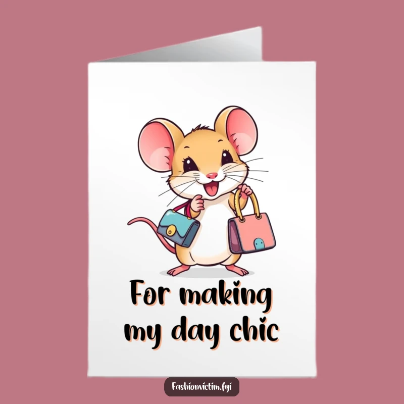 Funny Free Printable Thank You Card: Stylish Mouse with Designer Bag, Humorous Downloadable Gift