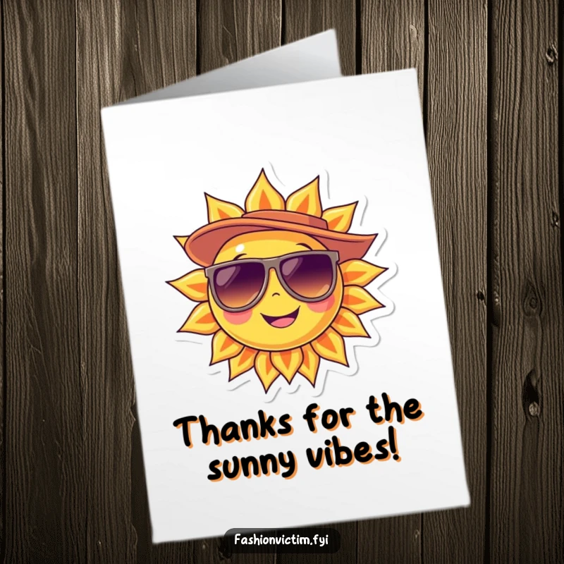 Funny Free Printable Thank You Card: Smirking sun character in oversized sunglasses and a hip hat.