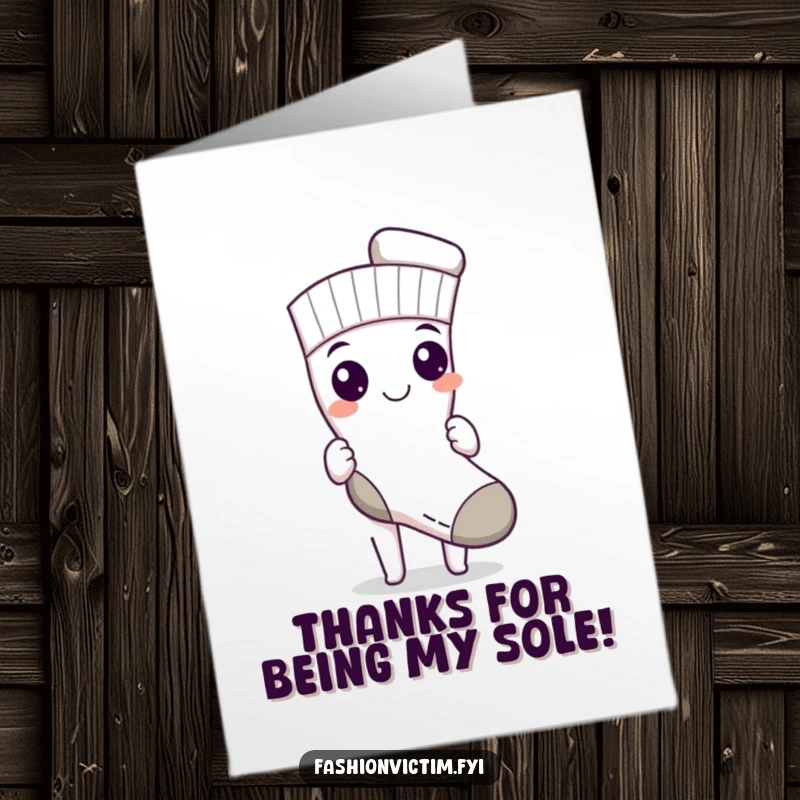 Funny Free Printable Thank You Card: Character proudly displays a single, matched sock, expressing gratitude. DIY gift.