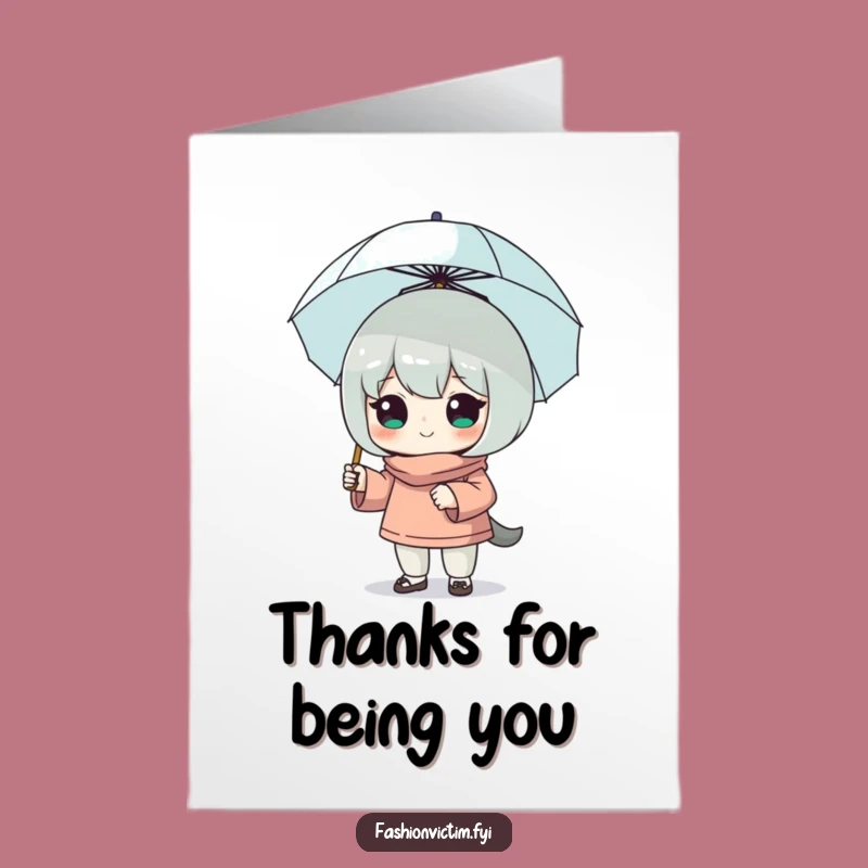 Free Printable Thank You Card: Confident Character & Tiny Umbrella for Funny Downloadable Gift