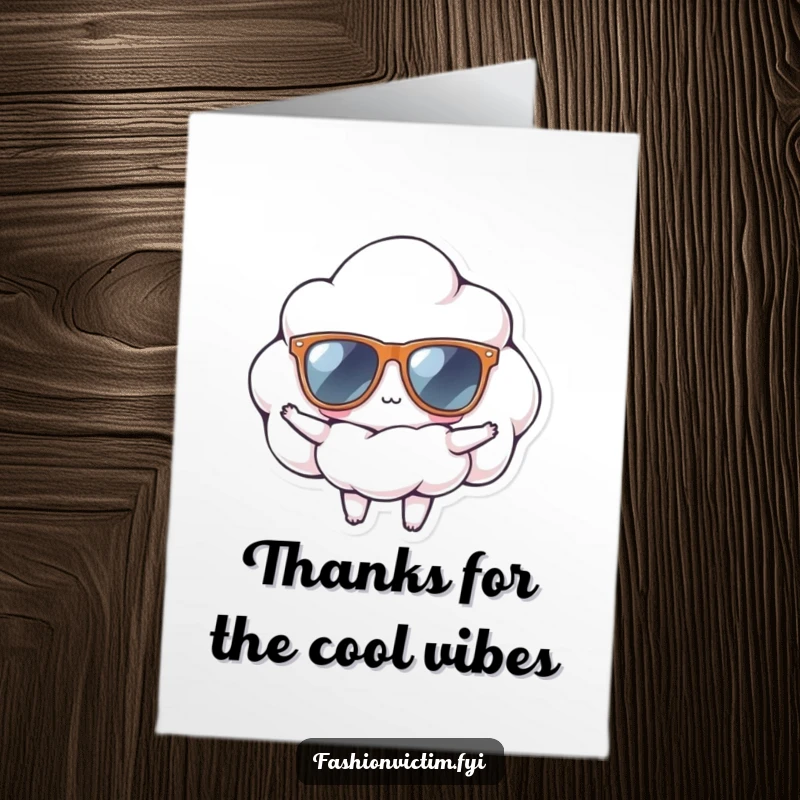 Funny Free Printable Thank You Card: A tiny cloud rocks oversized sunglasses, striking a confident pose to say thanks with swag.