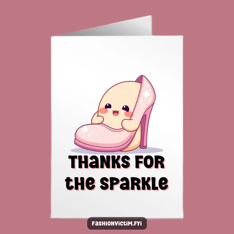 Free Printable Thank You Card: Sparkly Shoe Funny Blob Character Greeting