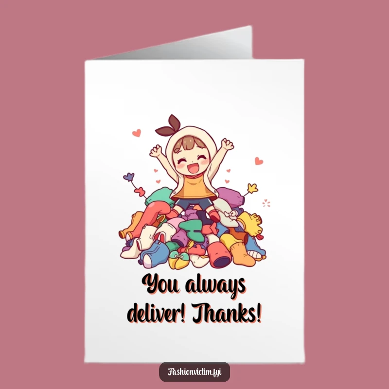 Free Printable Thank You Card: Joyful Jumper, Funny Clothing Pile Design