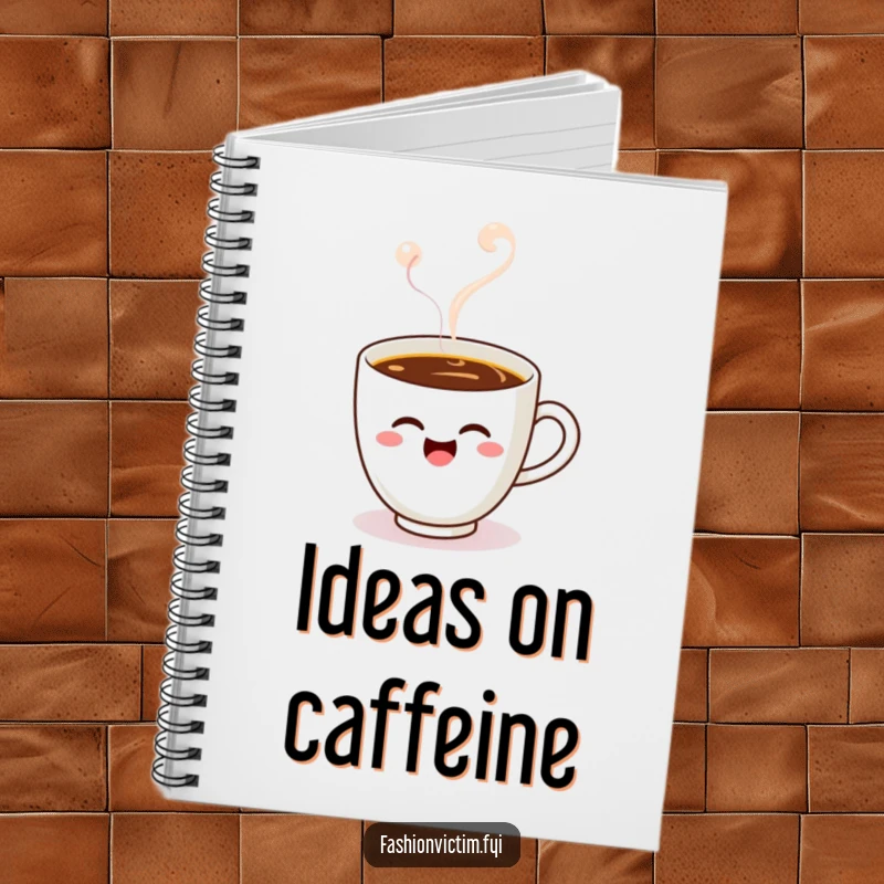 Funny Kawaii coffee cup notebook, a winking cup floating in steam, ideal for writing, planning, and spreading humor.