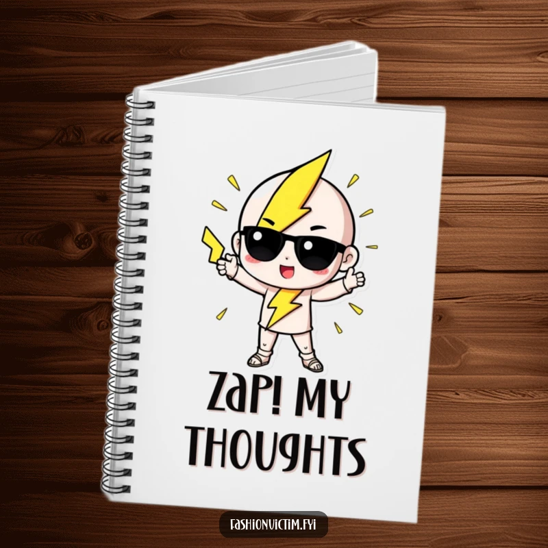 Funny Notebook design with a cute lightning bolt character striking a dramatic, fashionable pose, ideal for note-taking.