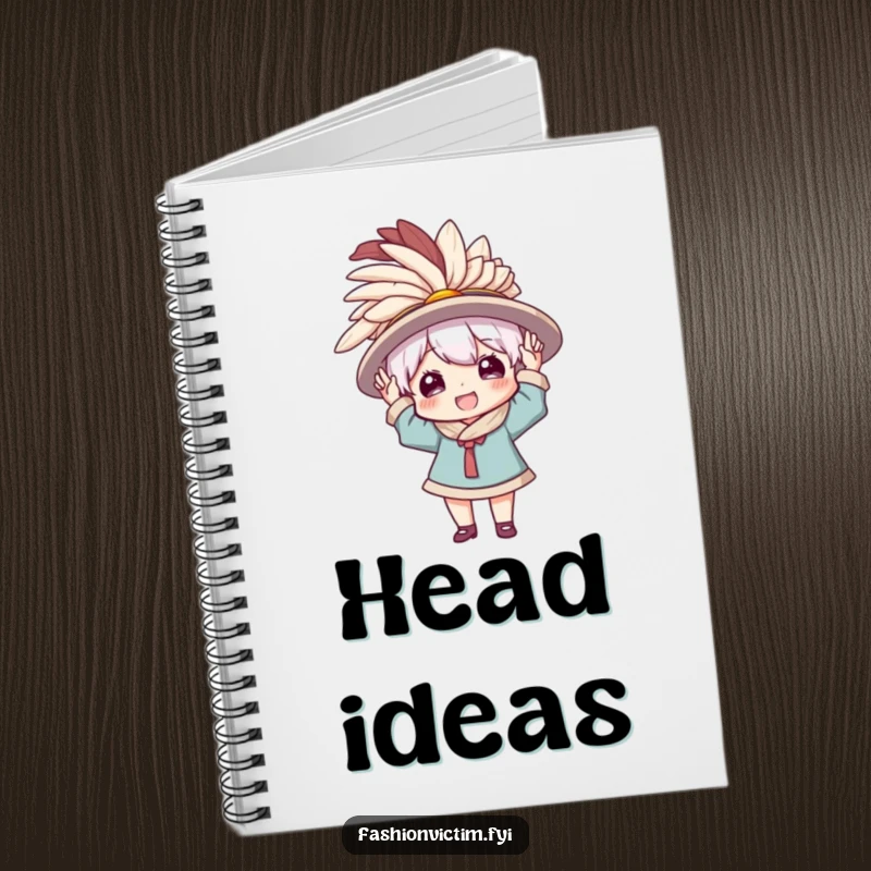 Funny notebook cover art featuring a character gleefully wearing a comically large, feathered hat, perfect for capturing grand ideas.