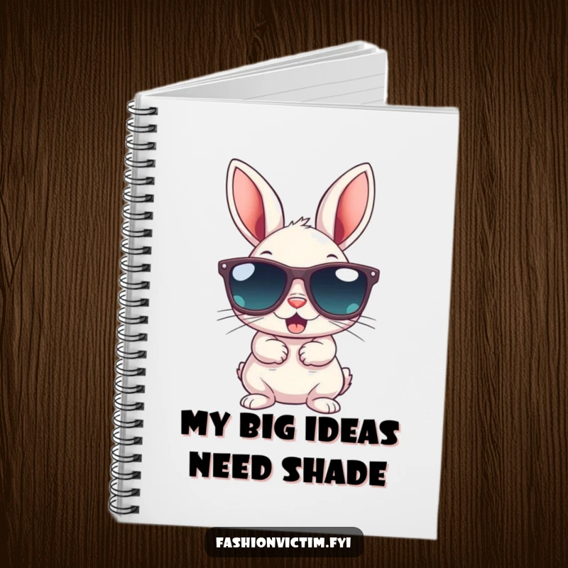 Funny notebook cover with a small bunny gleefully wearing oversized sunglasses; perfect for jotting down cool ideas and sketches.