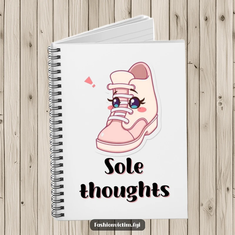Funny notebook cover art featuring a character surprised by a shoe winking with a tiny eye, perfect for capturing creative and surprising ideas.