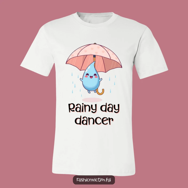 Funny Raindrop Tee: Playful Bouncing Umbrella Character Shirt