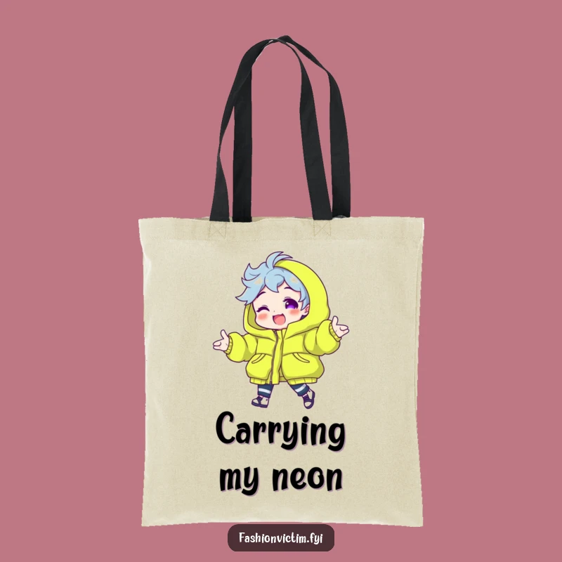 Funny Neon Puffy Jacket Tote Bag. Carry your essentials with vibrant flair.