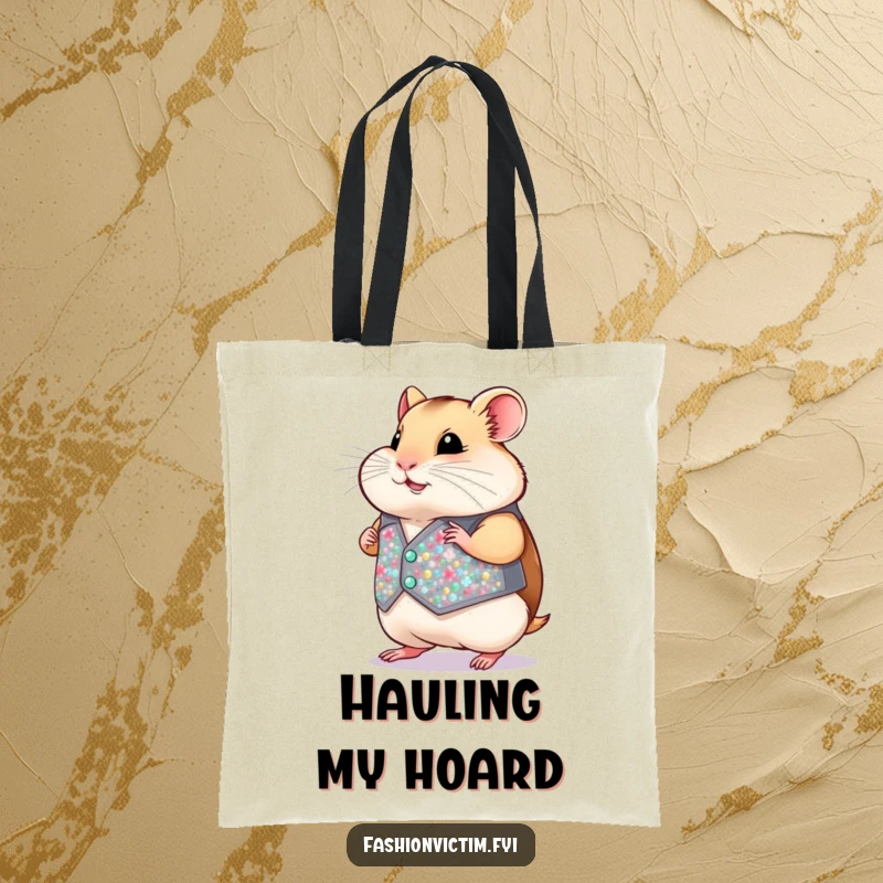 Funny Hamster Tote Bag: A chubby hamster sports a minuscule, glittering sequined vest, making a fashionable statement.